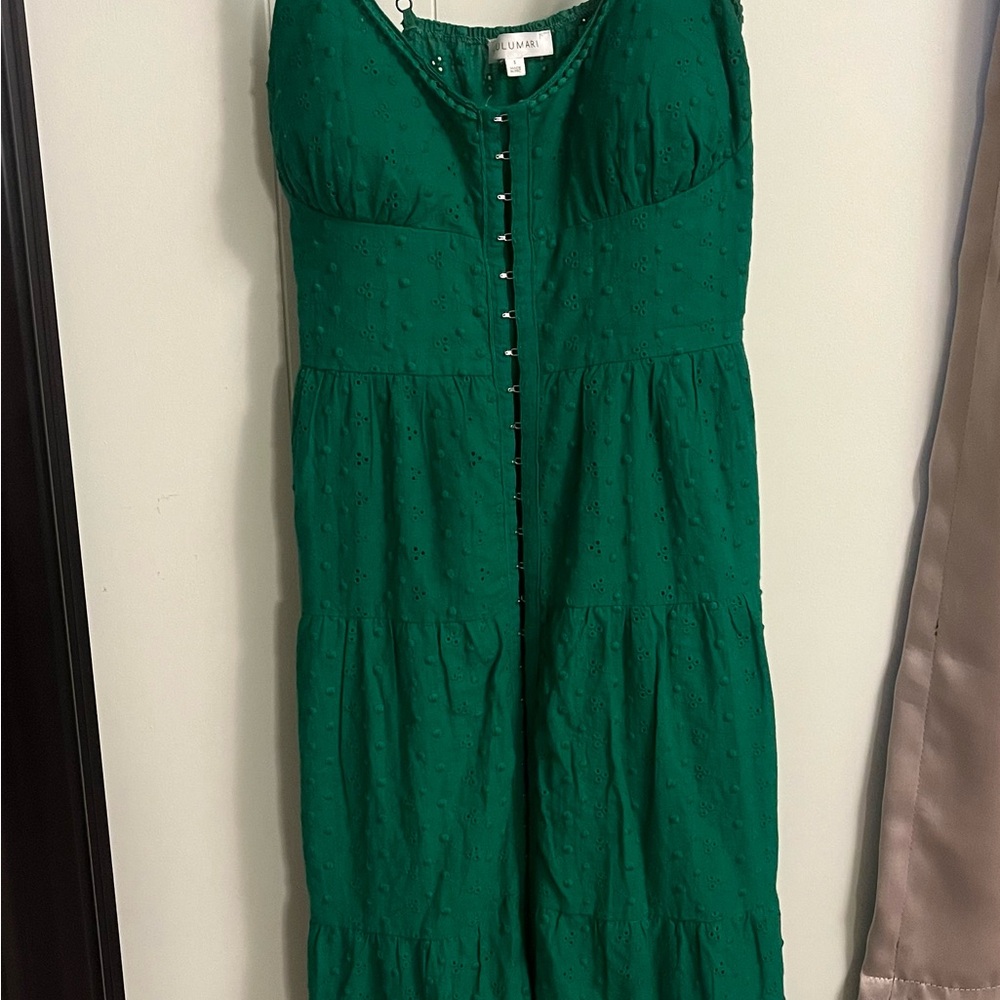Lulumari Green Hook-Front Midi Dress